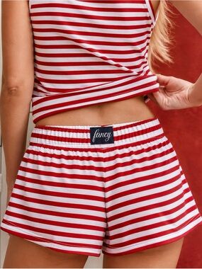 Fancy Essential Striped Comfort Shorts Red White Size M/L
